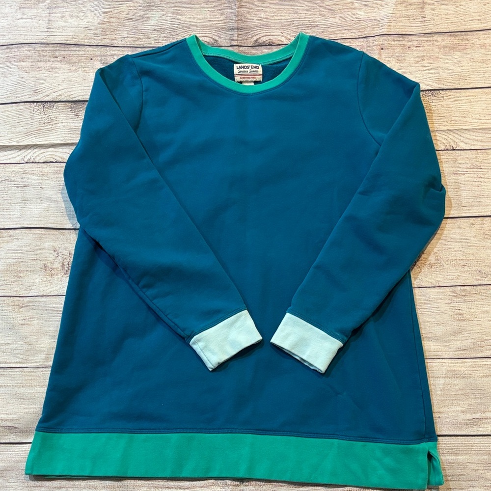 Vintage Lands' End Teal and Mint Women's Sweatshirt Tunic